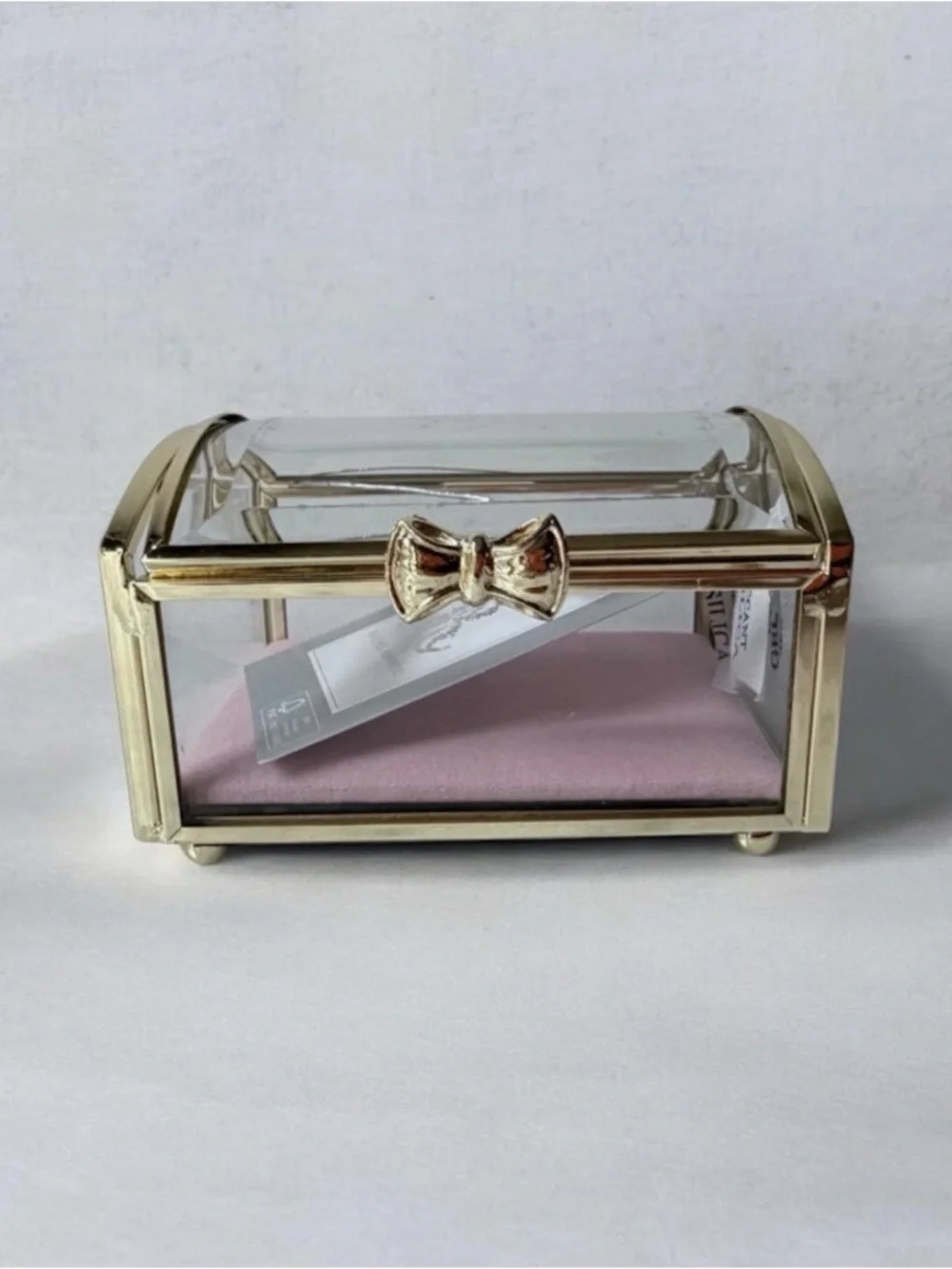 Gold trim and Glass Jewelry Box vintage style pink cushion